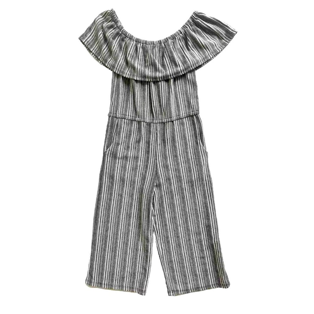 Art Class XS (4/5) Girls Jumpsuit Off the Shoulder Striped Black White Wide Leg